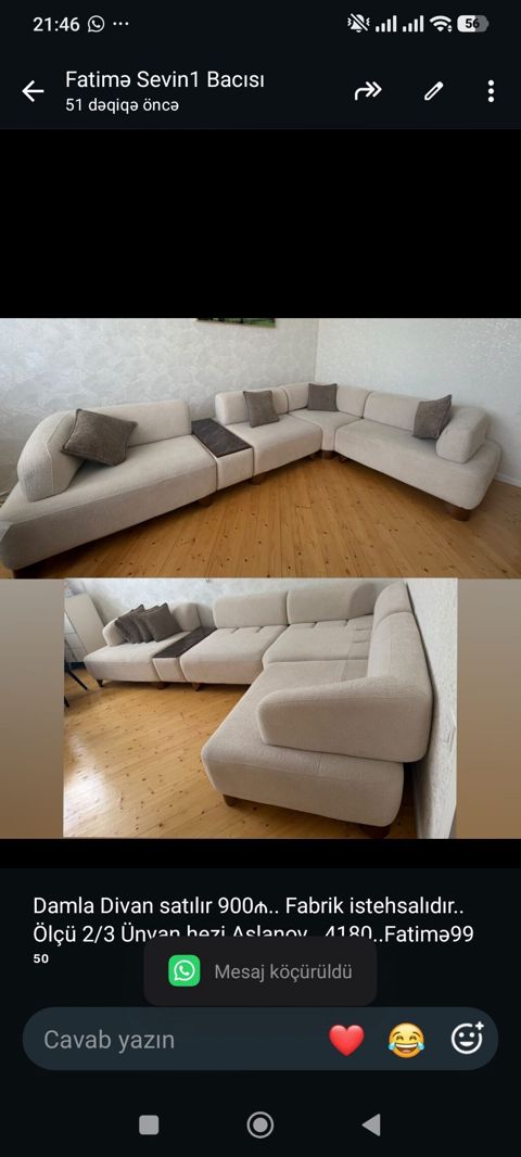 Damla Divan satılır 900₼. Fabrik istehsalıdır. Ölçü 2/3 Ünvan hezi — Aişə Xanım — Диваны