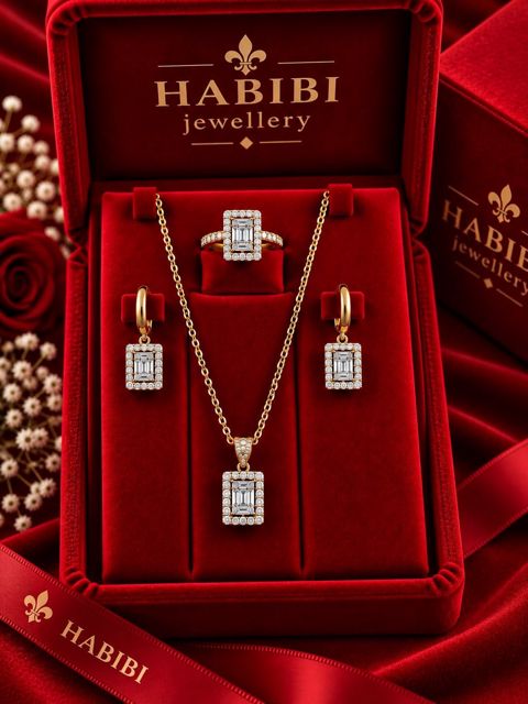 Zinət dəsti Habibi Jewellery HJ983, kulonlu zəncir, üzük və sırğalar, qızıl 585 əyar, qızılı — Bakı