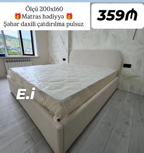 Mebel: Yumşaq başlıqlı iki nəfərlik çarpayı Ölçü: 200x160 sm Rəng — Mehdiabad