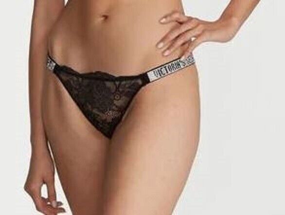 Tikişsiz tuman Victorias Secret Black Floral Lace Logo Bling Straps Bikini Panties, ölçü M — Mallar, Bakı (2)