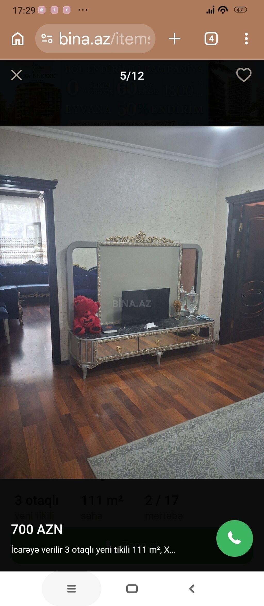 İcarə üçün mənzil – 3 otaqlı, 111 m², yeni tikili, 2/17 mərtəbə.MƏNZİL — Mənzil, Bakı (2)