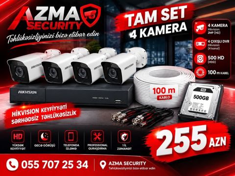 Hikvision “Tam Set – 4 Kamera” müşahidə sistemi Paketin tərkibi: - 4 — Bakı