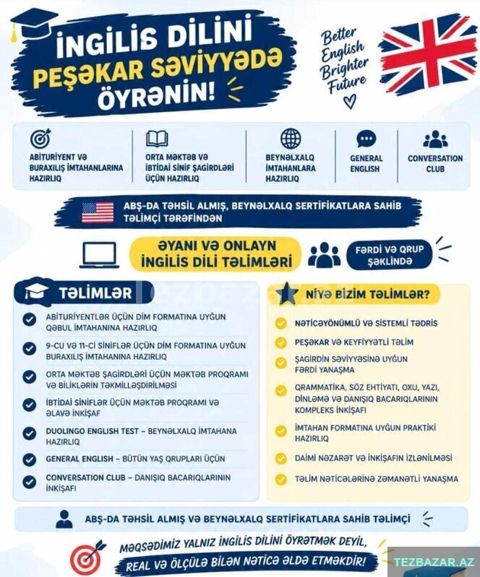 İngilis dili –dim, orta Məktəb, general English, duolingo — Bakı