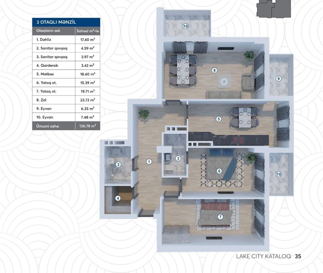 Satılır 3 otaqlı yeni tikili 127 m² — Mənzil, Bakı (6)