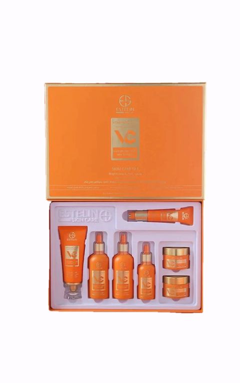 Üz dərisinə qulluq üçün dəst Estelin Vitamin C Plus Hyaluronic Acid Niacinamide (makiyajın silinməsi üçün vasitə 80 ml + toner 100 ml + zərdab 50 ml + losyon 100 ml + göz ətrafı dərisi üçün krem 50 q + gündüz kremi 50 q + gecə kremi 50 q) — Bakı