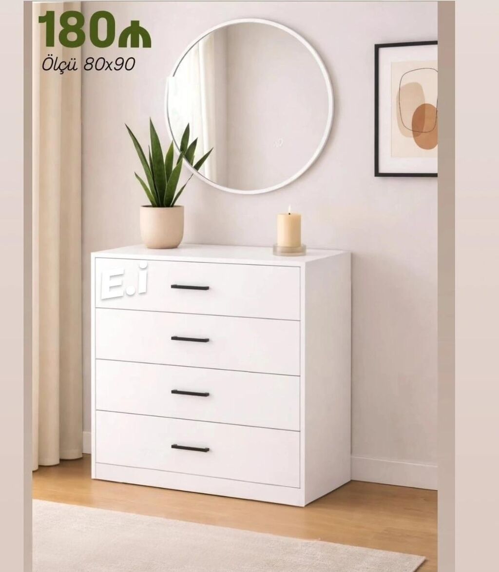 Ağ rəngli 4 çekmeceli komod - Ölçü: 80x90 - Minimalist dizayn, mat ağ — Komodlar və tumbalı, Mehdiabad