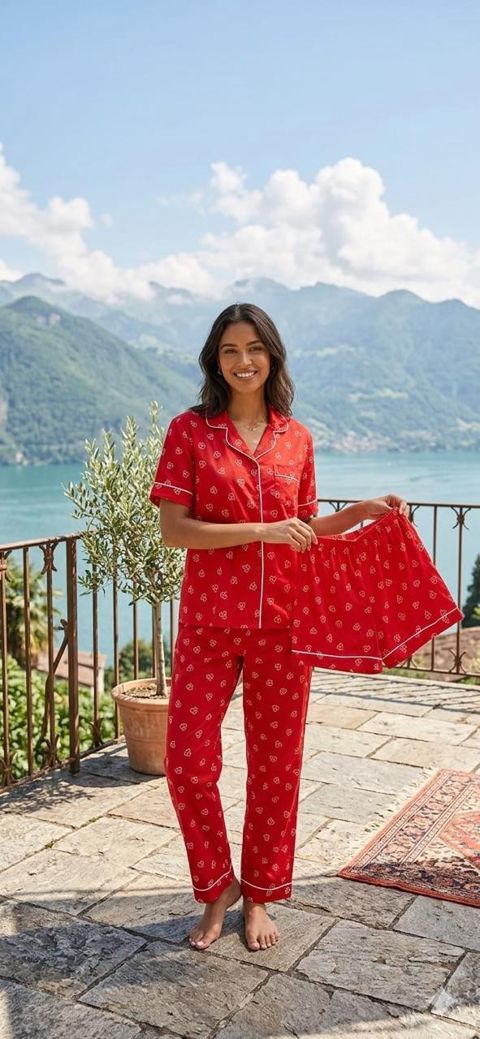 Şalvar və şortlu pijama dəsti VC_2749754, qırmızı, poliester, ölçü 2XL — Bakı