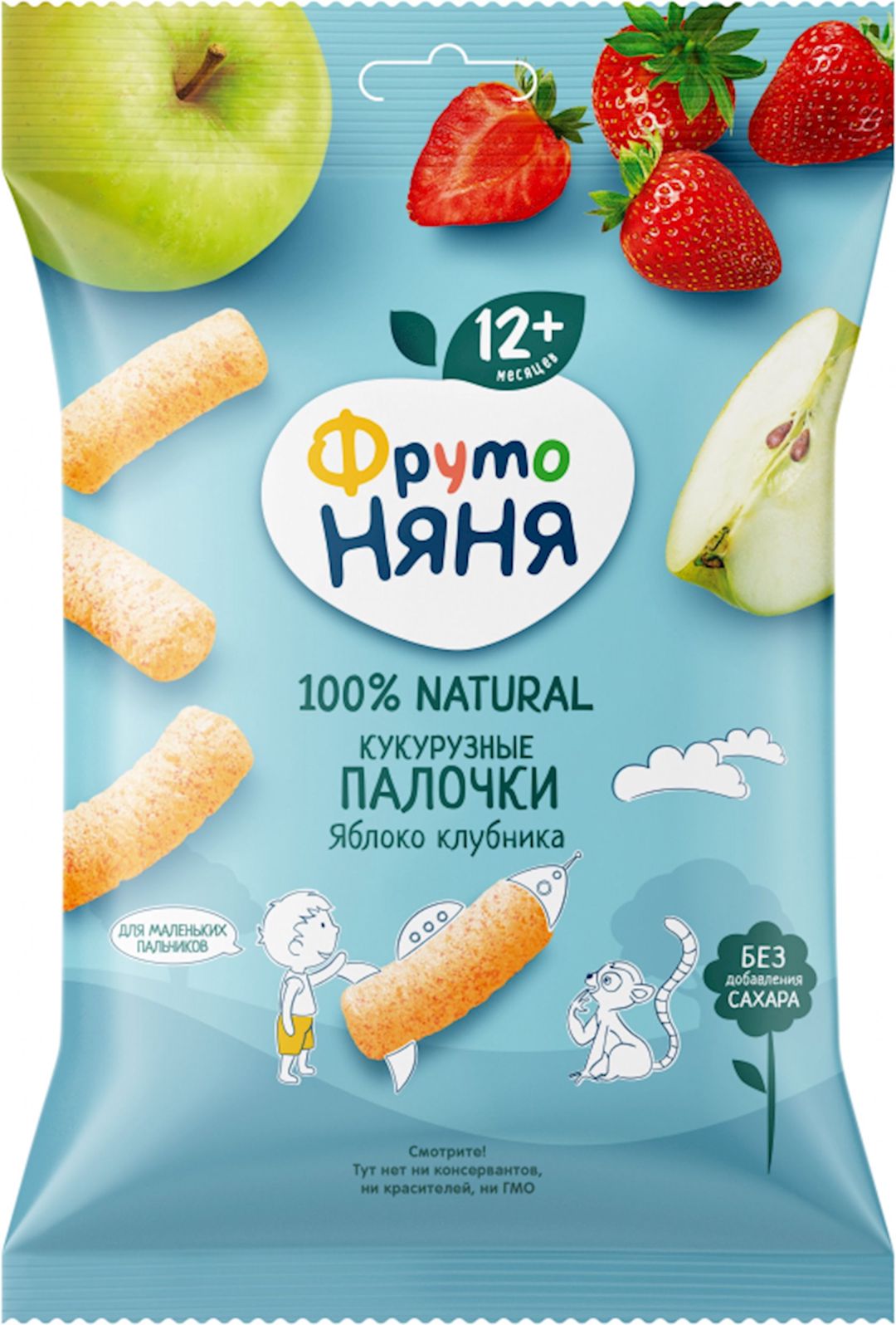 Qarğıdalı çubuqları ФрутоНяня С Яблоком и Клубникой 12+ ay, 20 q — Mallar, Bakı