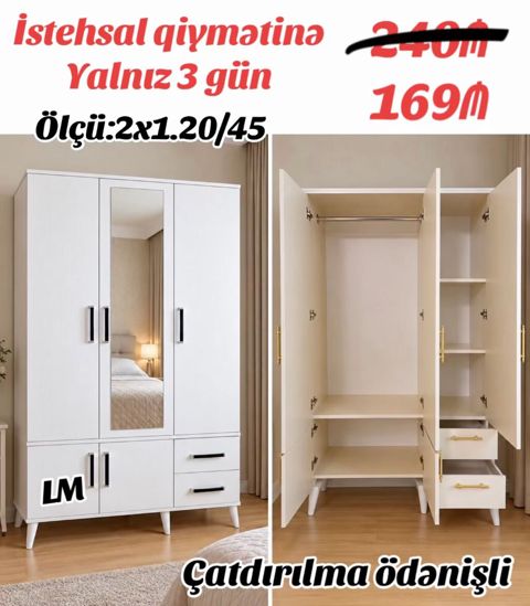Üç qapılı dolablar laminatla Qiymət 169₼ Yüksək keyfiyyət və — afa.mebel