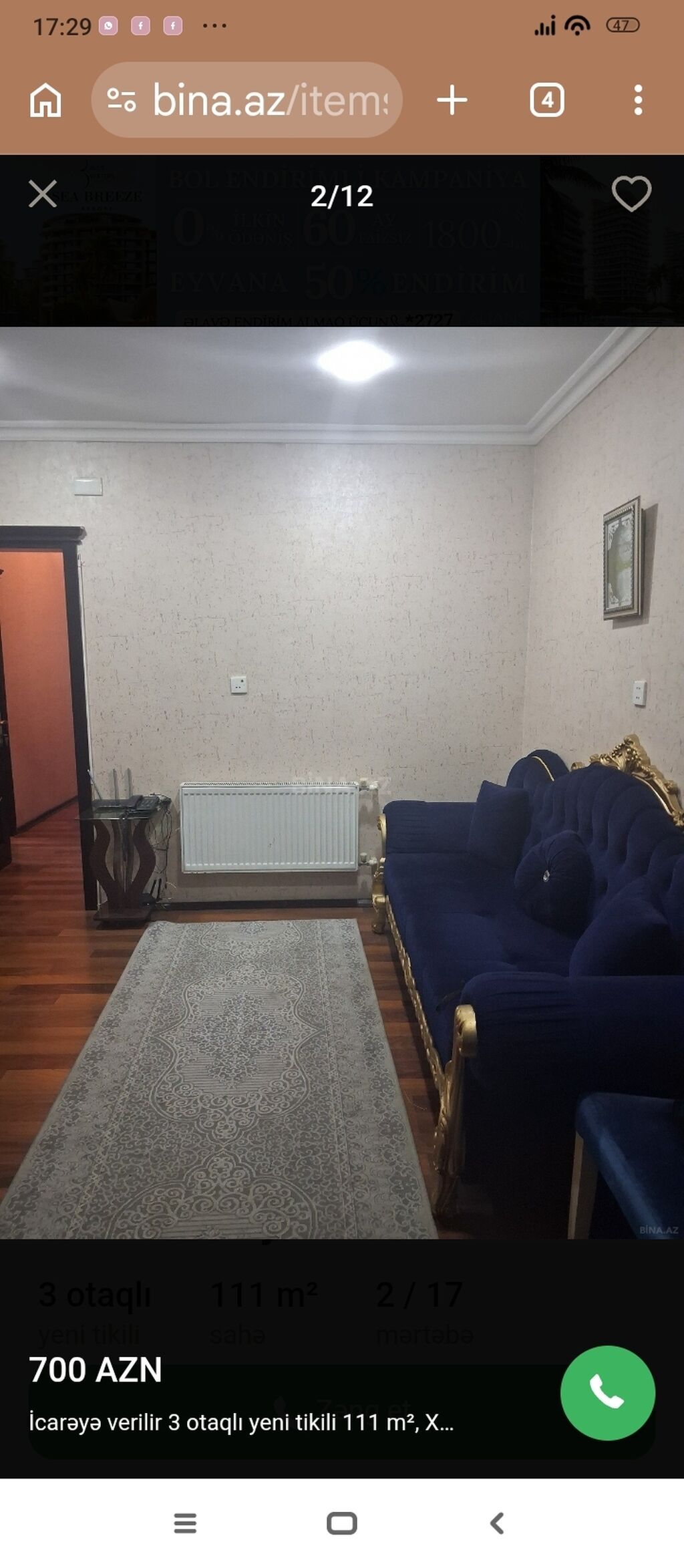 İcarə üçün mənzil – 3 otaqlı, 111 m², yeni tikili, 2/17 mərtəbə.MƏNZİL — Mənzil, Bakı (5)