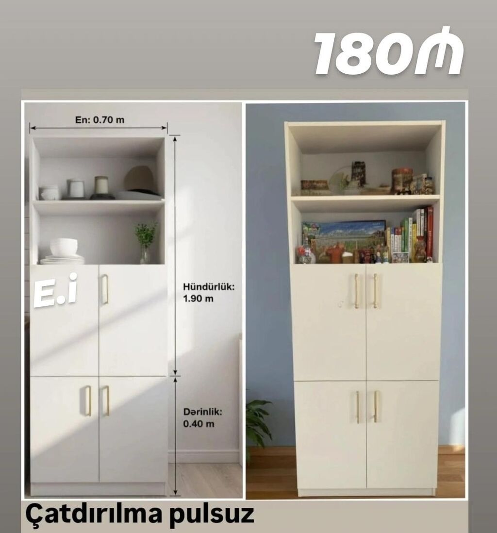 Ağ rəngli çoxfunksiyalı dolab/rəf sistemi - Ölçülər: hündürlük 1.90 — Şkaflar, Bakı