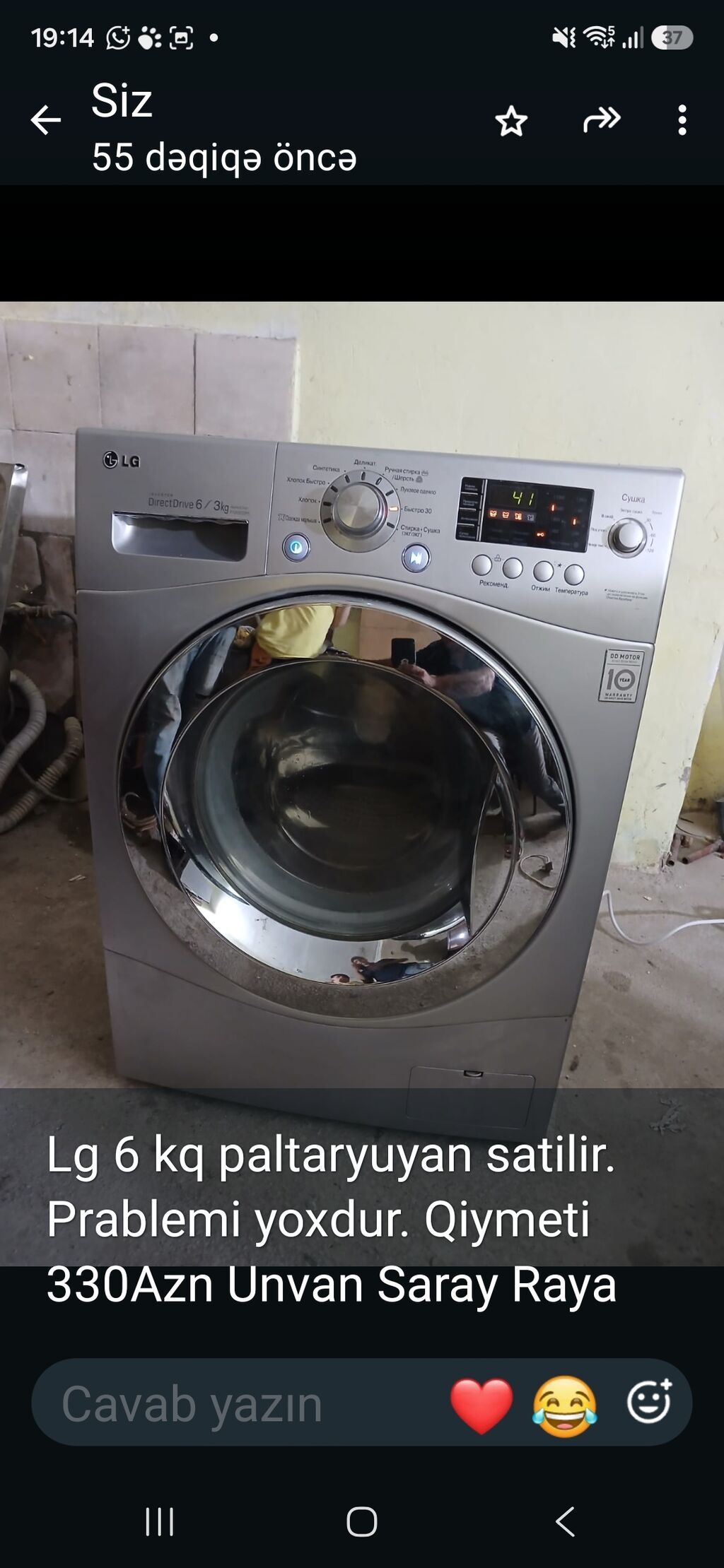 LG paltaryuyan maşın – 6 kq yuma, 3 kq qurutma. Direct Drive — Çamaşır maşınları, Sumqayıt