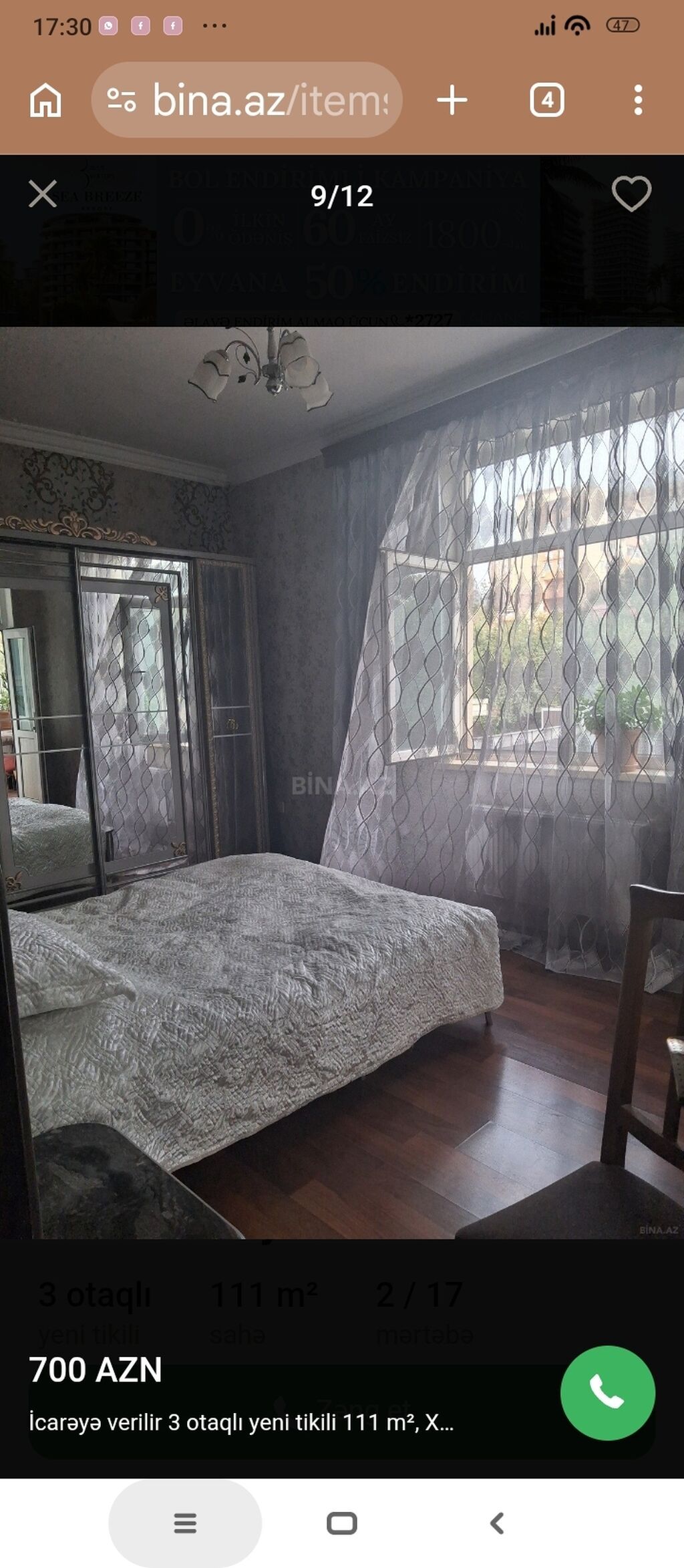 İcarə üçün mənzil – 3 otaqlı, 111 m², yeni tikili, 2/17 mərtəbə.MƏNZİL — Mənzil, Bakı (9)