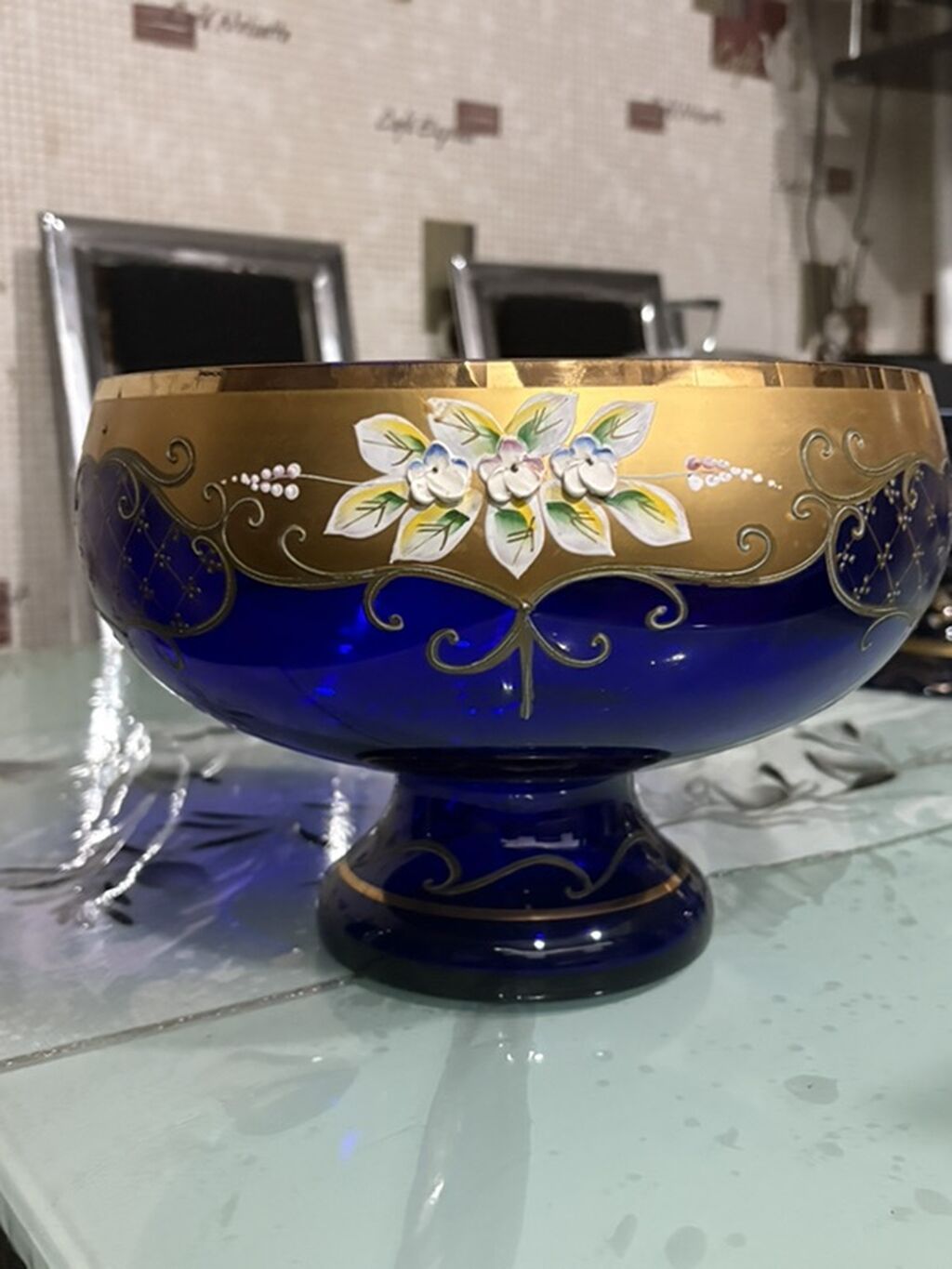 Kobalt mavi şüşədən zərif dekor dəsti - Material: qalın kobalt mavi — Qablar və mətbəx əşyaları, Bakı (2)