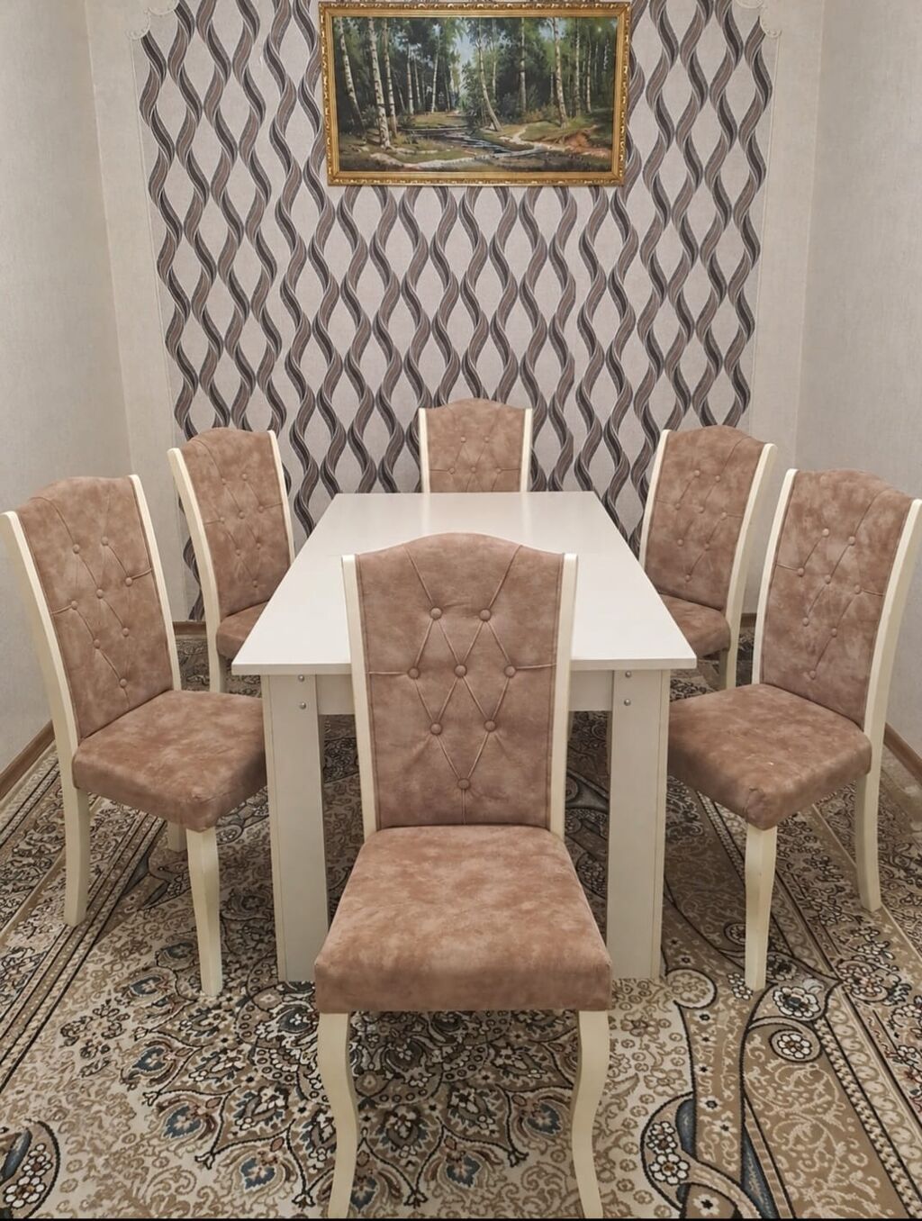 077 613 12 74Yemək otağı dəsti – 1 masa + 6 stul - Masa: düzbucaqlı — Masalar və stullar, Bakı