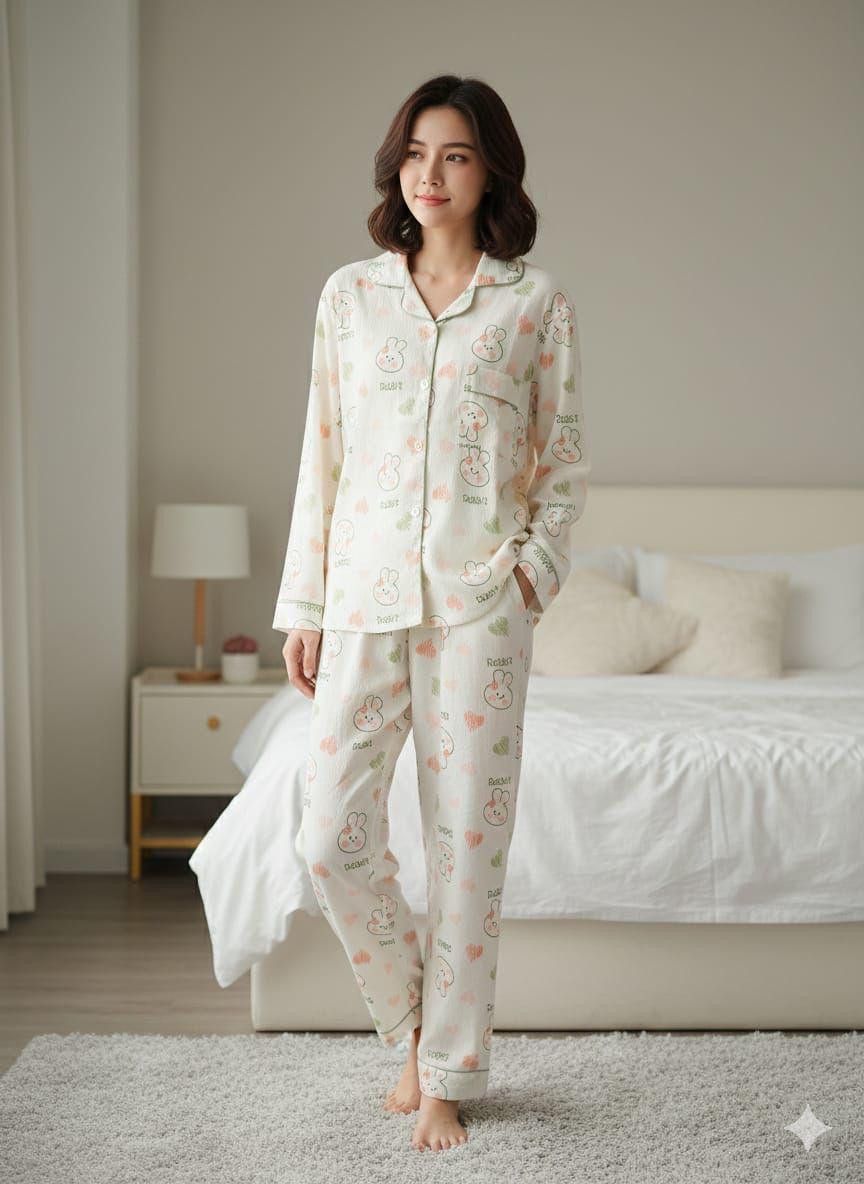Şalvarlı pijama dəsti 11581, krem, poliester, ölçü 2XL — Mallar, Bakı