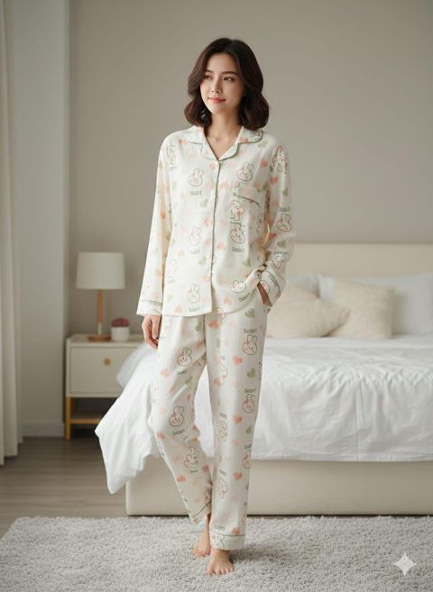 Şalvarlı pijama dəsti 11581, krem, poliester, ölçü 2XL — Bakı