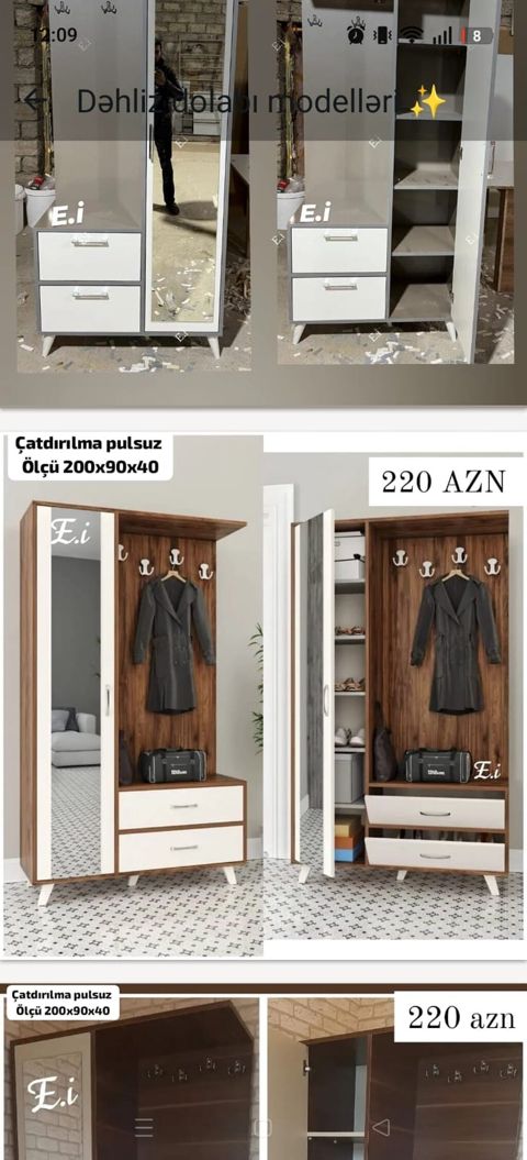 Dəhliz dolabı modelləri - Ölçü: 200×90×40 sm - Geniş saxlama — Sumqayıt