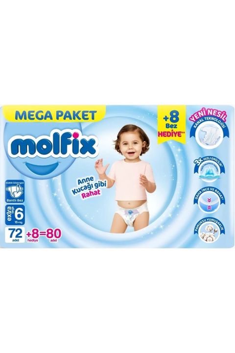 Uşaq bezi Molfix 6 Extra Large, 15 kq, 80 əd — Bakı