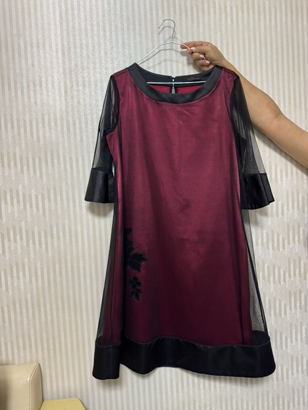 Bordo rəngli zərif qadın donu - Model: A-kəsim, dizə qədər - Rənglər — Axşam paltarları, Bakı (2)