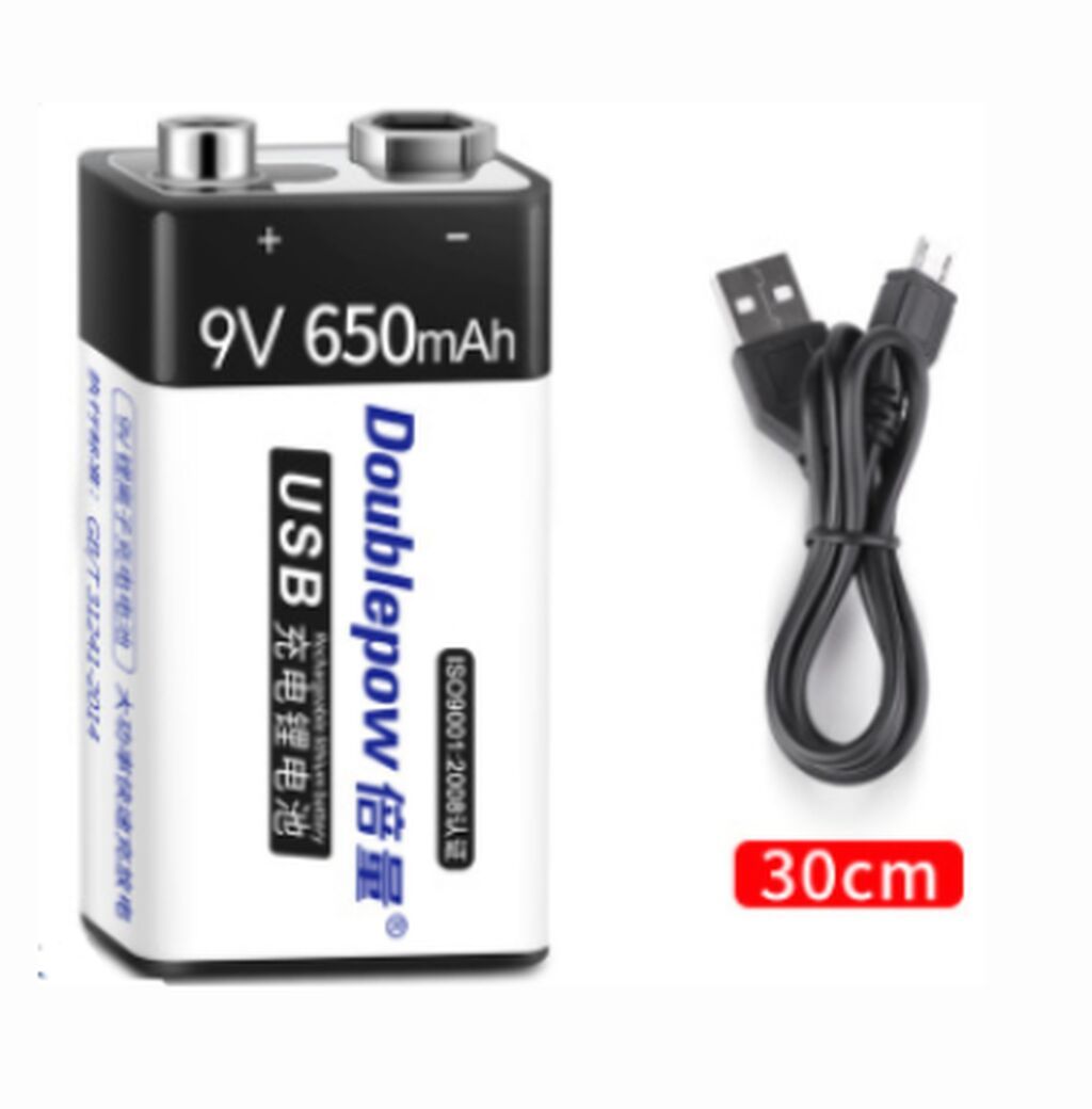 9V 650mAh USB Şarjlı Li‑ion Batareya Model: 9V Li‑ion şarj edilə — Smartfon ehtiyat hissələri, Bakı (4)