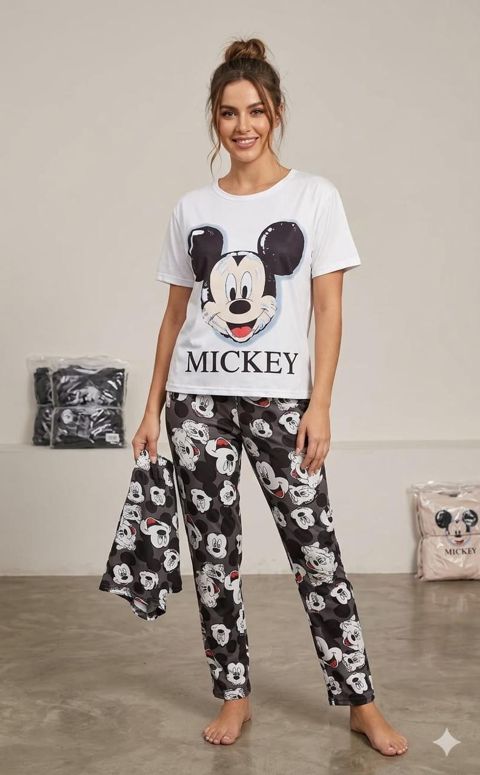 Şalvarlı və şortlu pijama dəsti qadınlar üçün HN003, ağ-boz, viskoz, ölçü L-XL — Bakı