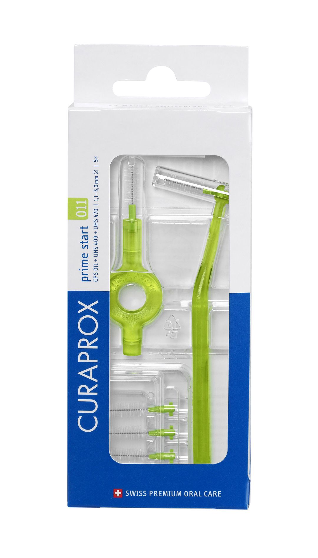 Dişlərarası fırça dəsti Curaprox Prime Start CPS 011, 1.1-5.0 mm, 5 əd, UHS409/UHS470 tutacaqları ilə, yaşıl — Mallar, Bakı