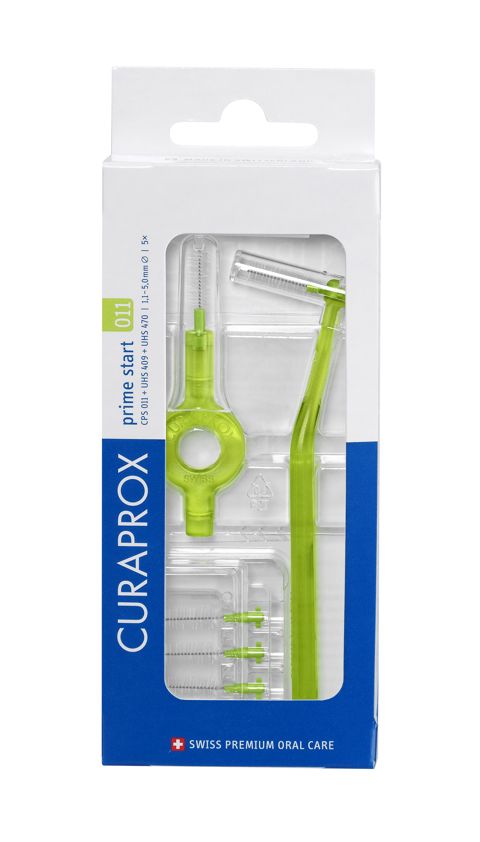 Dişlərarası fırça dəsti Curaprox Prime Start CPS 011, 1.1-5.0 mm, 5 əd, UHS409/UHS470 tutacaqları ilə, yaşıl — Bakı