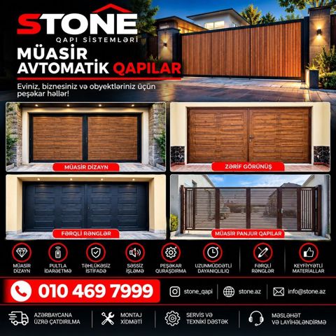 Stone Qapı Sistemlərindən müasir avtomatik qapılar Eviniz, biznesiniz — Bakı