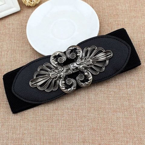 Qadın kəməri ML_3453, tekstil/metal, qara/gümüşü, One Size — Bakı
