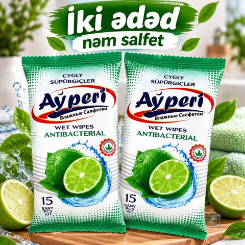 Nəm salfet No brand, ayperi, Limon, 15 əd, Təmizləyici — Bakı