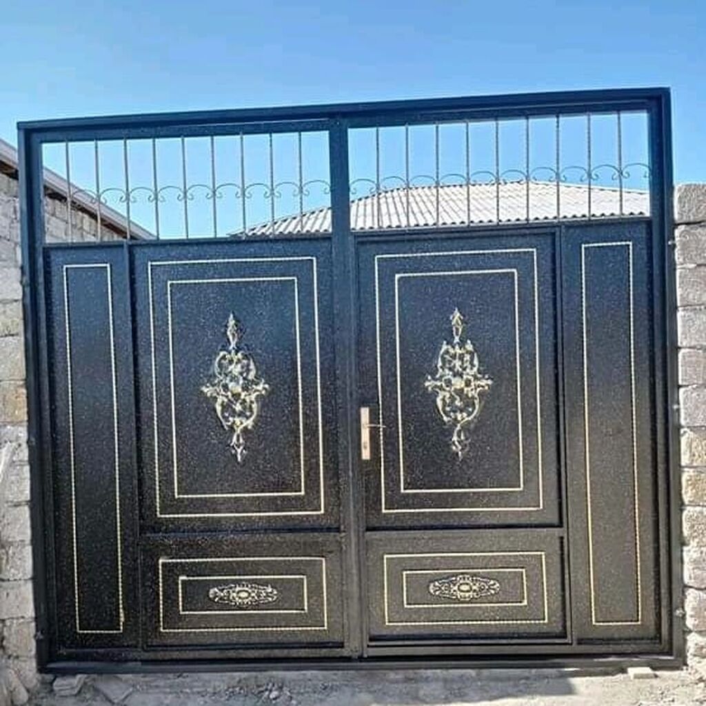 Yeni Dəmir Həyət darvazası, Yana açılan, Mexaniki, Qapı ilə, rəng - Qara, Kredit var, Pulsuz quraşdırma, Pulsuz çatdırılma — Pəncərələr, qapılar, balkonlar, Quba (9)