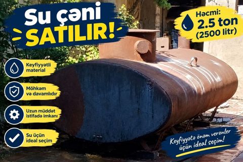 Su çəni – 2.5 ton (2500 litr) - Su saxlama üçün metal çən — Digah