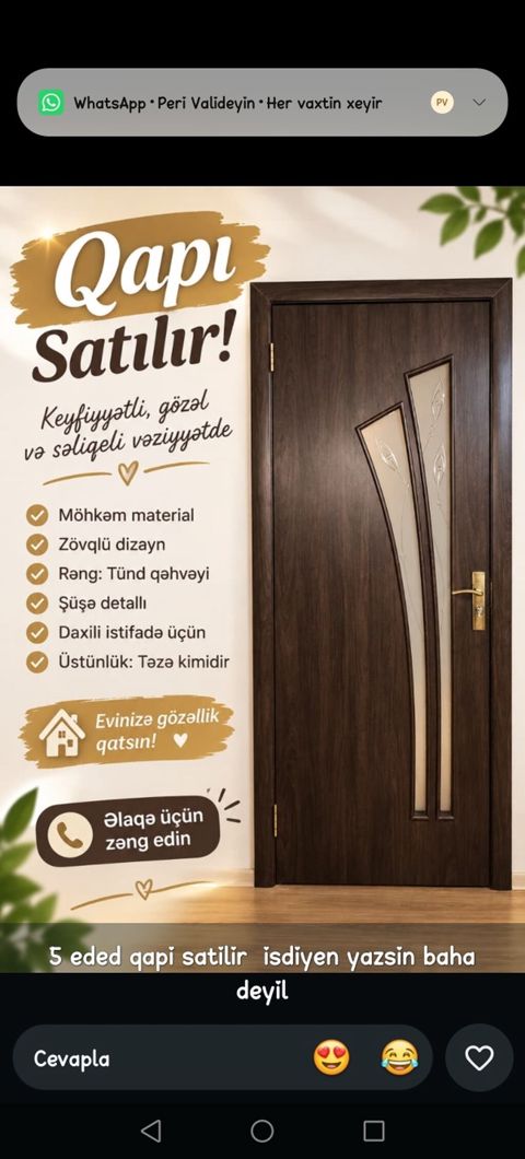 Qapı satılır – 5 ədəd - Material: möhkəm, keyfiyyətli ağac əsaslı — Bakı