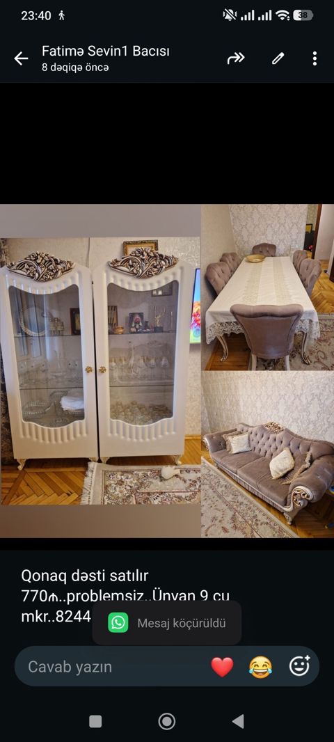 Qonaq dəsti satılır 770₼. problemsiz. Ünvan 9 cu mkr. 8244. Fatimə99 — Bakı