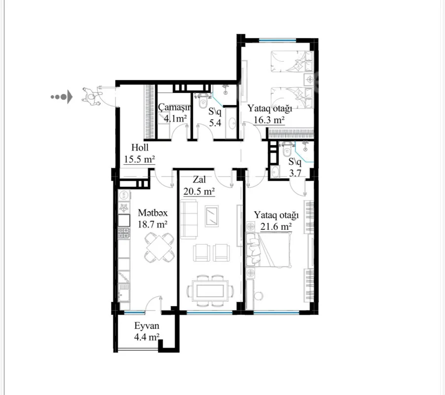 3 otaqlı mənzil, 115 m², Qarabağ küçəsi — Mənzil, Bakı (3)