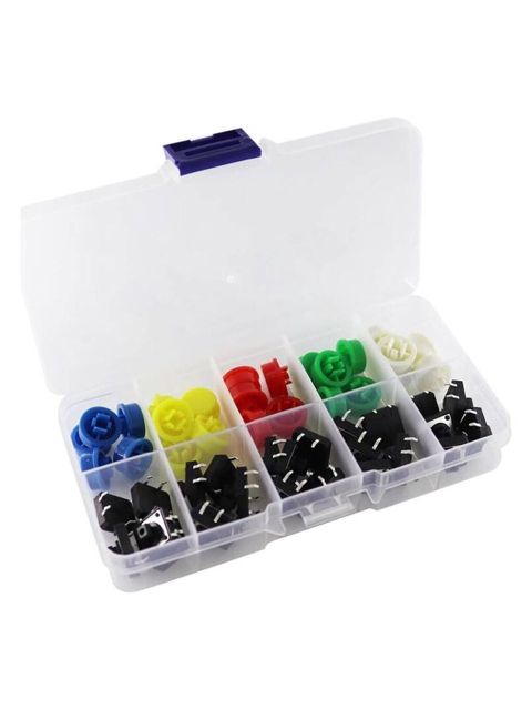 12x12mm Qapaqlı Push Button Dəsti – 25 ədəd, 5 rəng Elektron — Bakı