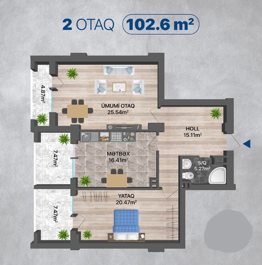 Satılır 2 otaqlı yeni tikili 102.6 m² — Mənzil, Bakı (2)