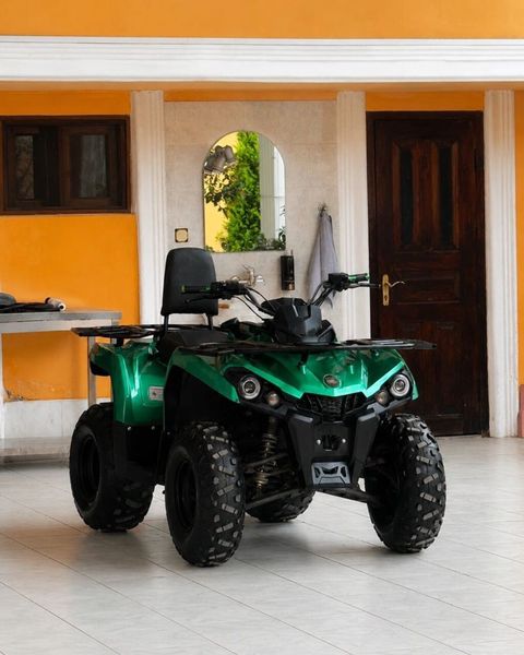 ATV/kvadrosikl – yaşıl rəng, güclü off-road təkərlər və iki rəfli — Oğuz