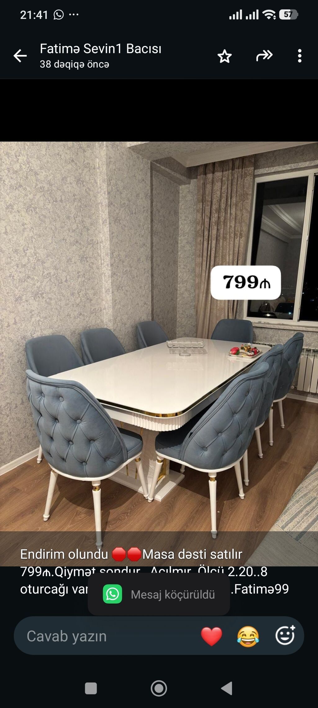 Endirim olundu Masa dəsti satılır 799₼.Qiymət sondur. Açılmır. Ölçü — Masalar və stullar, Bakı
