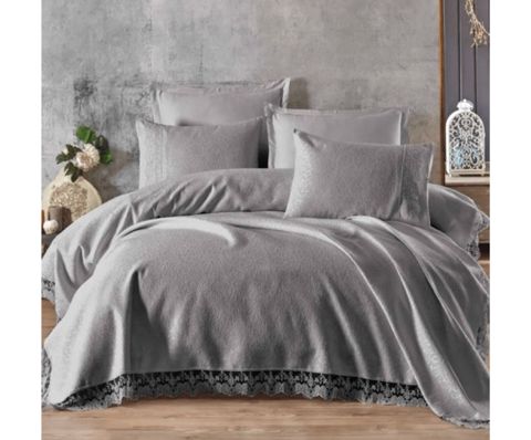 Örtük və yastıq üzü dəsti Gardine‘s Home GDH_0001_RB, pambıq, boz, örtük 240x260 sm, yastıq üzü 2 əd 50x70 sm — Bakı