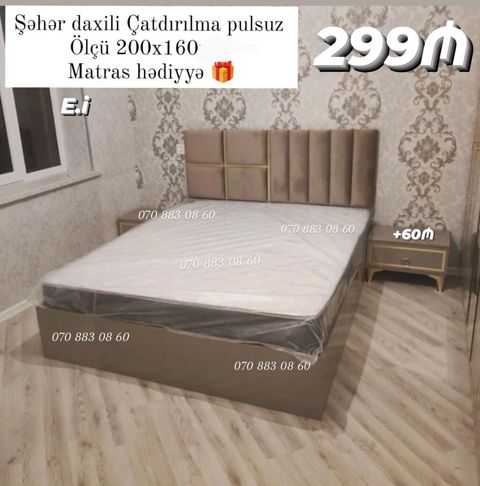Məhsul: Yumşaq başlıqlı iki nəfərlik çarpayı dəsti Ölçü: 200x160 — Sumqayıt