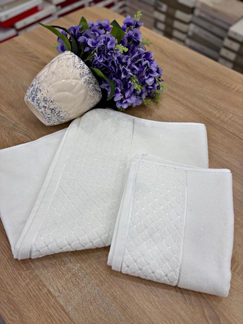 Bədən və əllər üçün dəsmal dəsti Perla Home GZD025-2703, pambıq, ağ, bədən dəsmalı 80x160 sm, əl-üz dəsmalı 50x90 sm — Bakı