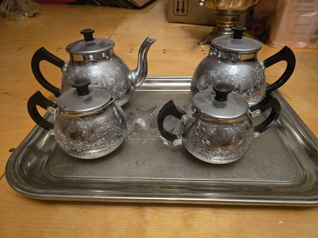 Çay dəsti, rəng - Gümüşü, Metal — Süfrə qabı, Gəncə (6)