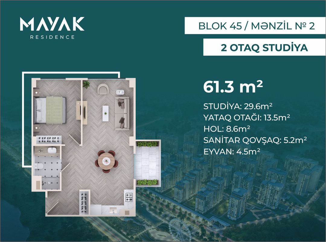 Satılır 2 otaqlı yeni tikili 61.3 m² — Mənzil, Bakı (2)