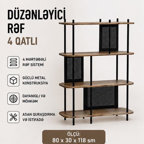 Döşəmə stellajı 3445, metal, qara, 80x30x118 sm — Bakı