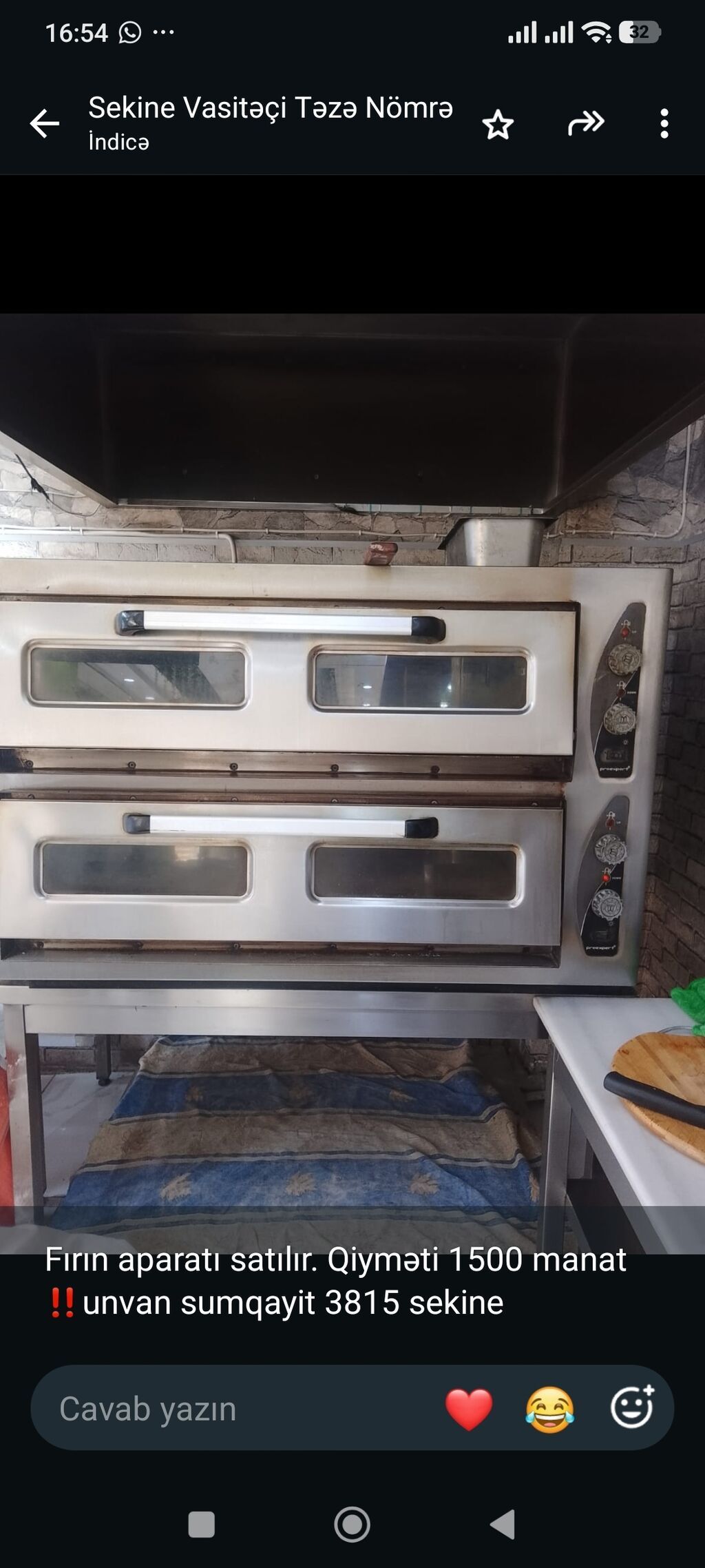 Fırın aparatı satılır. Qiyməti 1500 manat‼ unvan sumqayit 3815 sekine — İsitmə avadanlığı, Bakı
