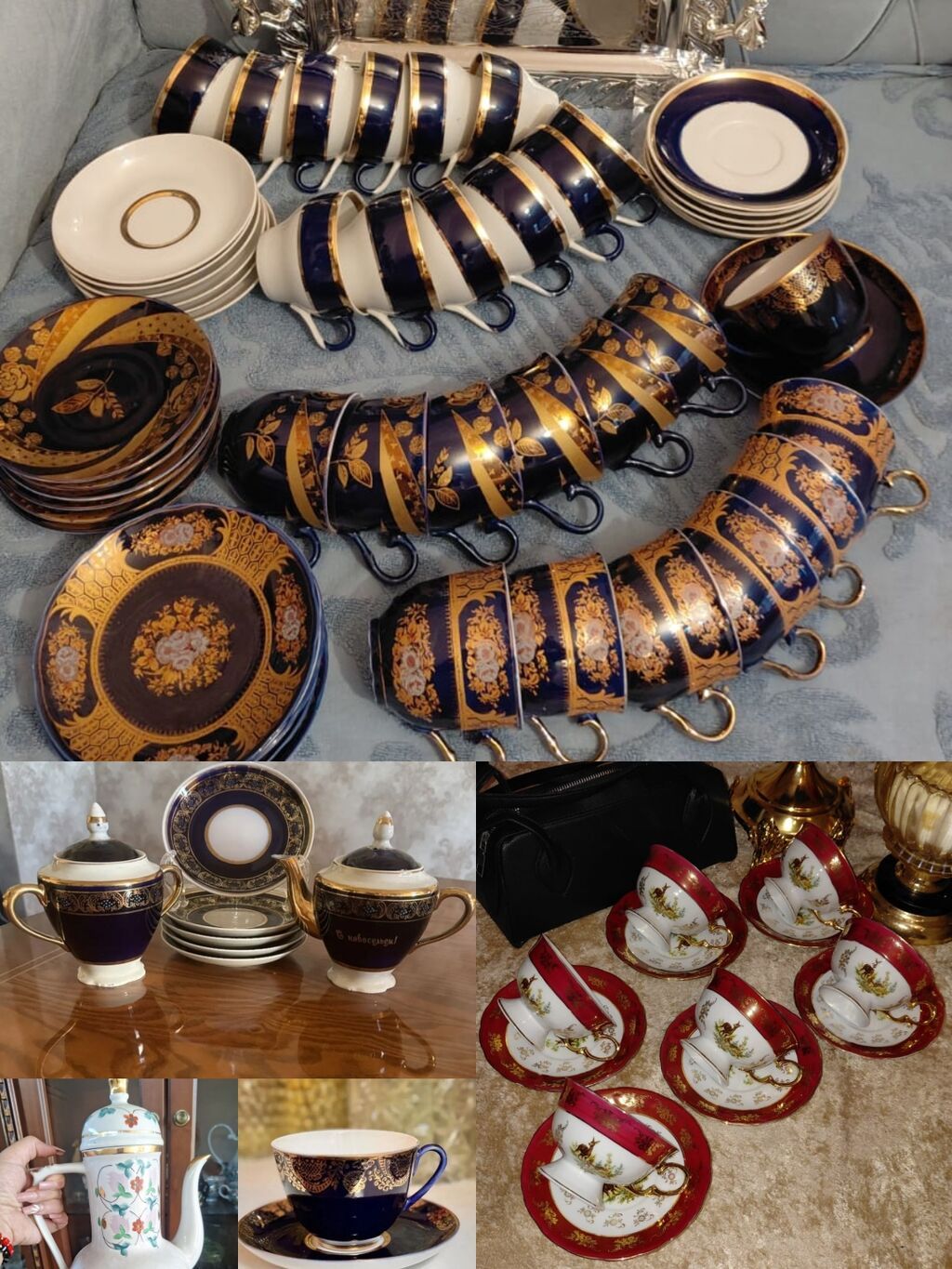 Çay dəsti, rəng - Göy, Farfor, Ssri — Süfrə qabı, Bakı (2)