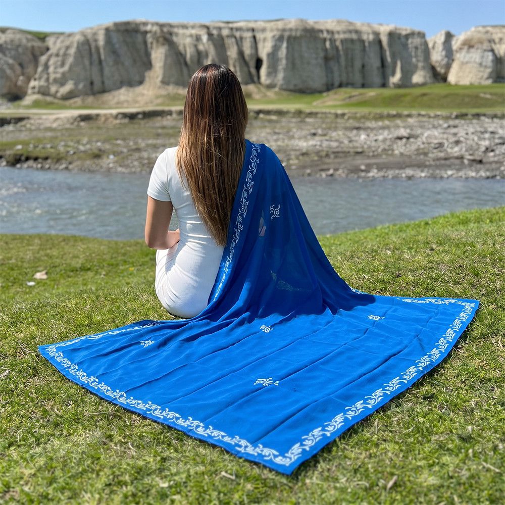 Kəlağayı qadınlar üçün Süsən S507, ipək, 150x150 sm, göy — Mallar, Bakı (2)