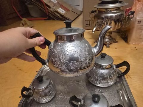Çay dəsti, rəng - Gümüşü, Metal — Rizvan